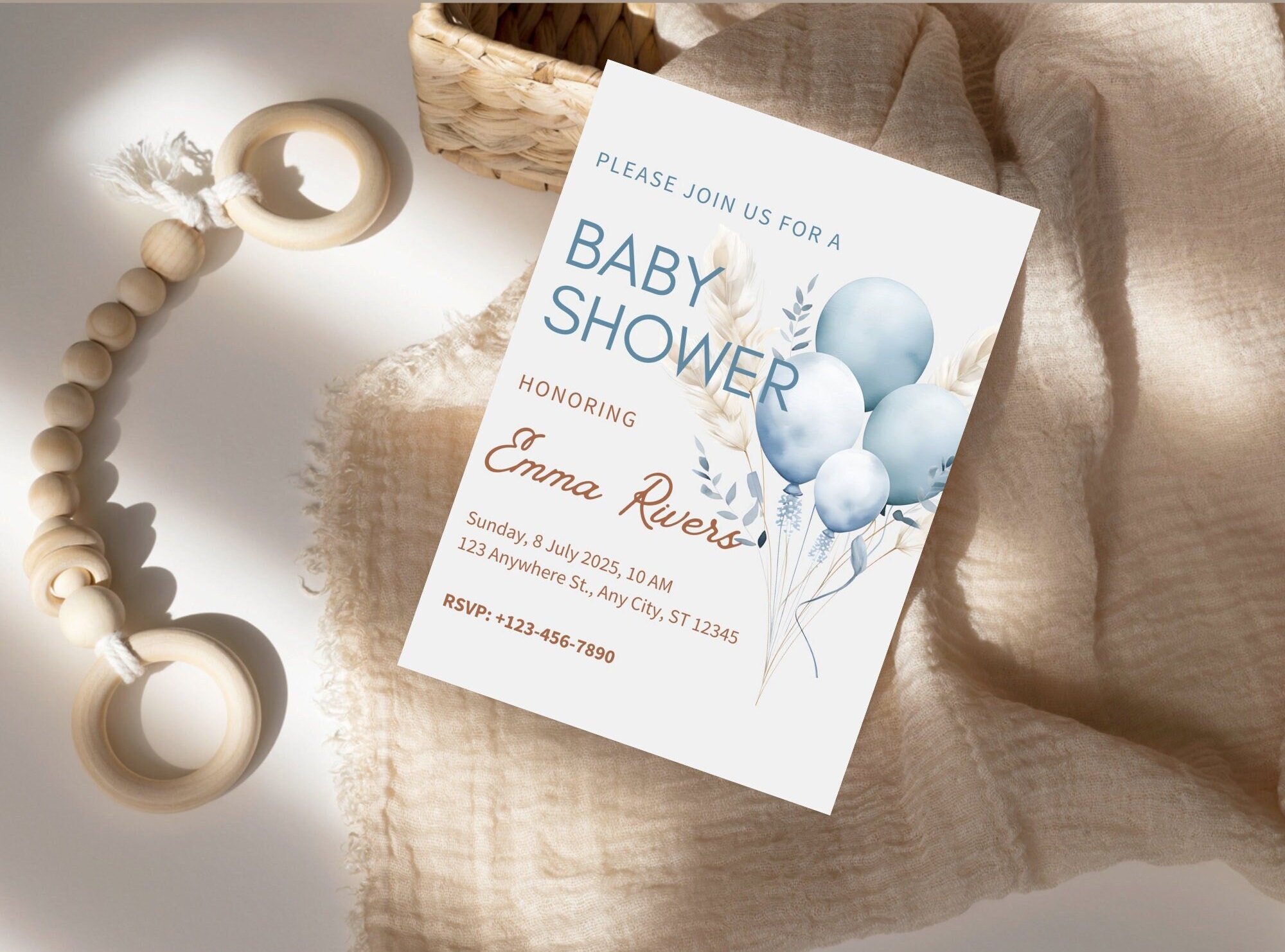 Editable Baby Shower Invitation Baby Shower Invitation Blue Etsy