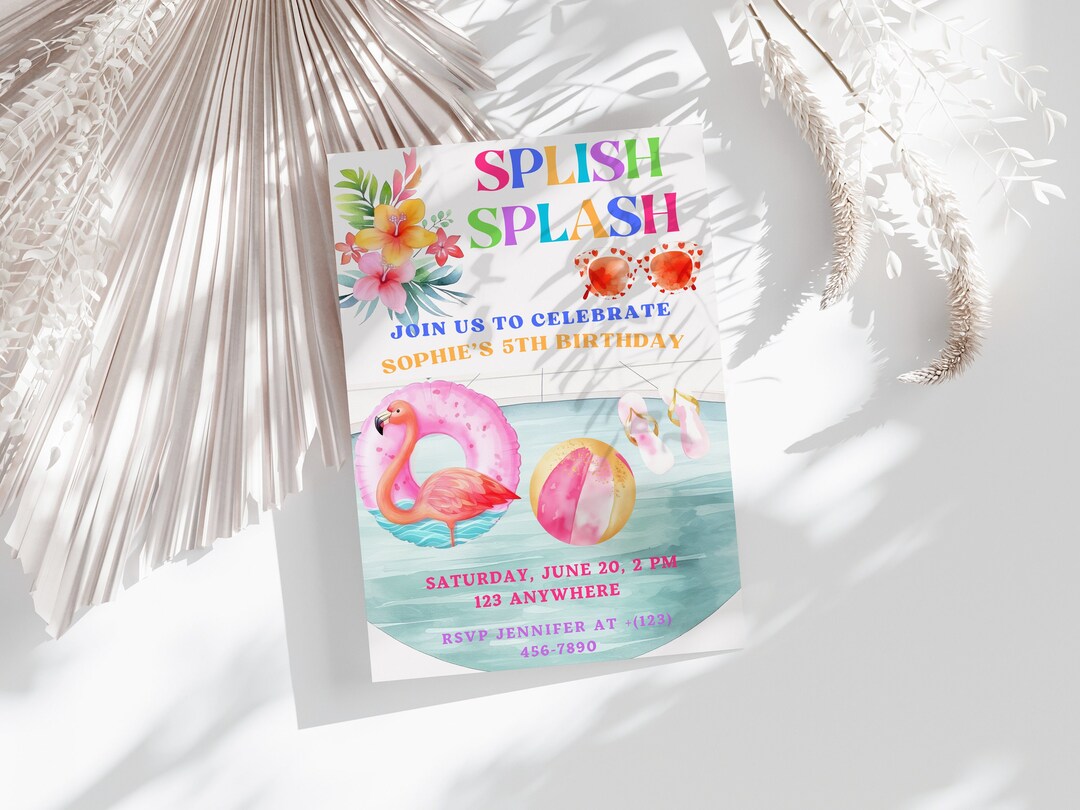 Floating Invite Summer Pool Party Invitation, Splish Splash Birthday Invite for Girls ...