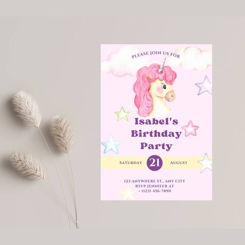 Unicorn Birthday Party Invite Kids Birthday Colorful - Etsy