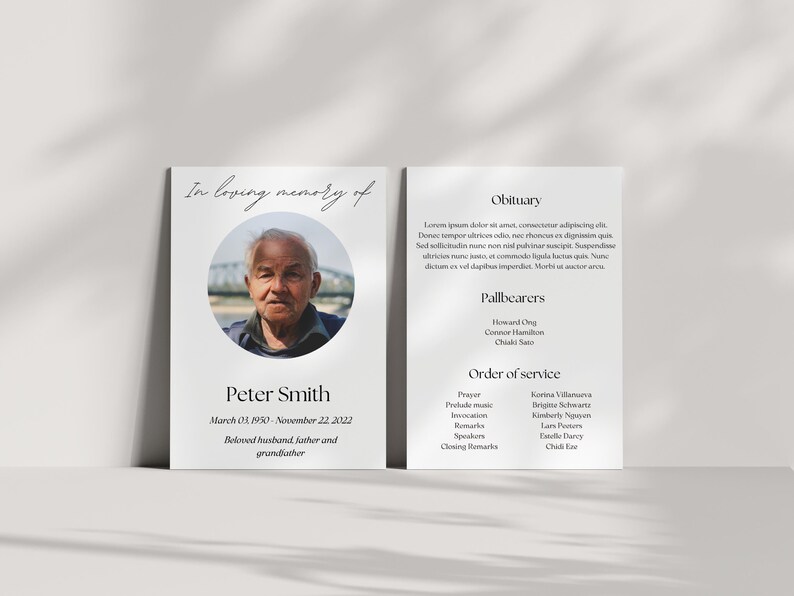 Funeral Program Template for Men Modern Minimalistic Design in Loving