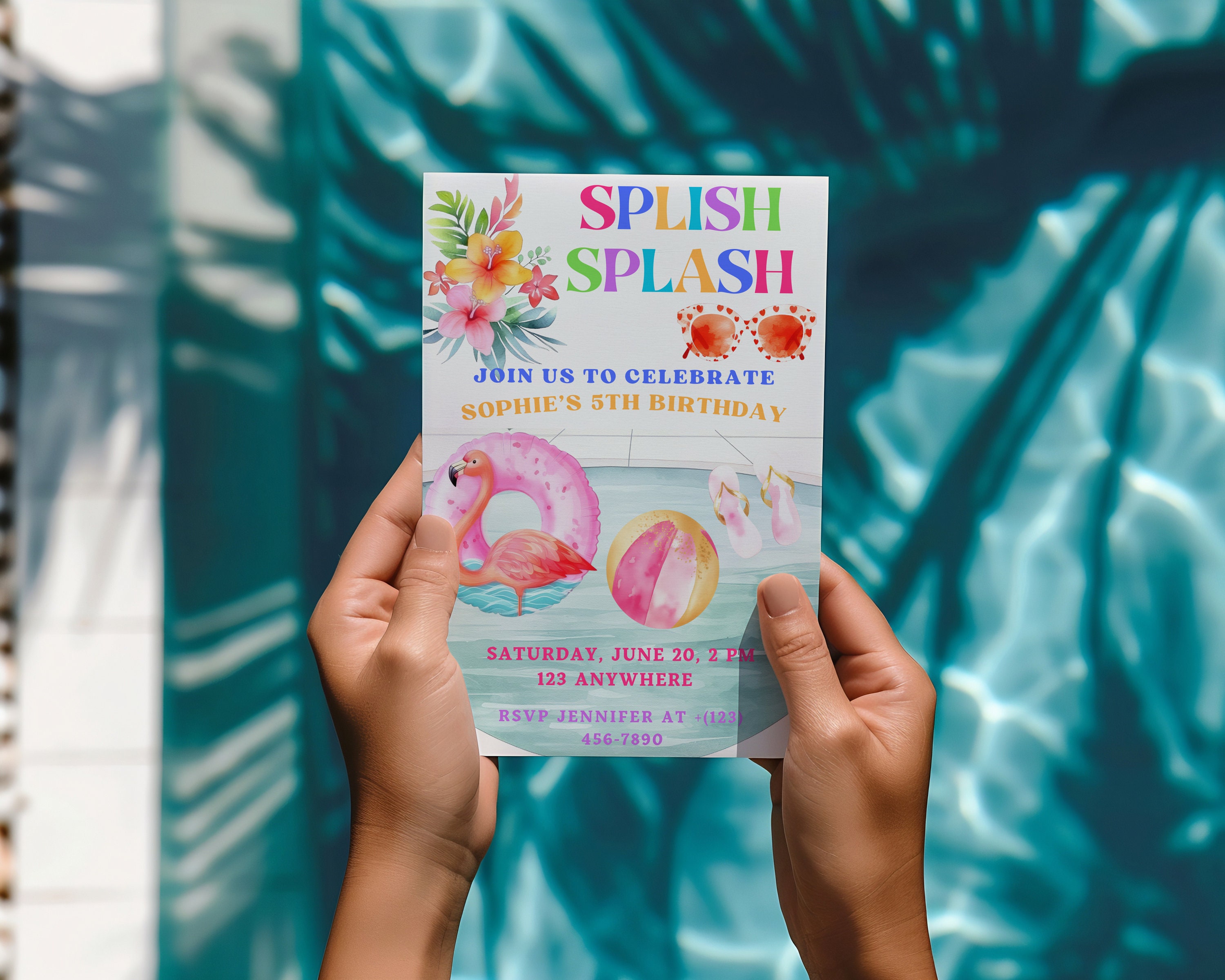 Floating Invite Summer Pool Party Invitation, Splish Splash Birthday Invite for Girls ...