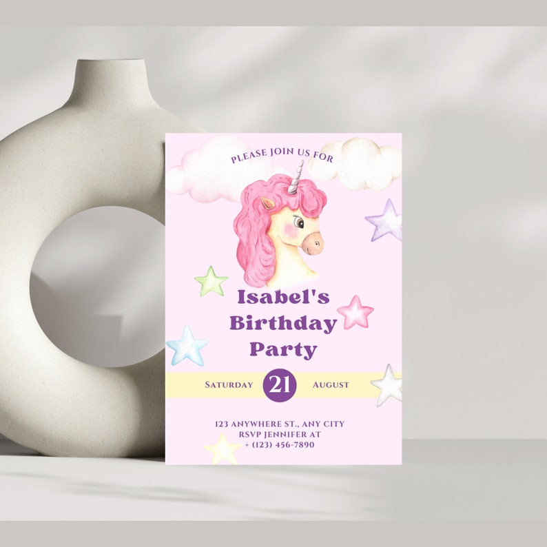 Unicorn Birthday Party Invite Kids Birthday Colorful - Etsy