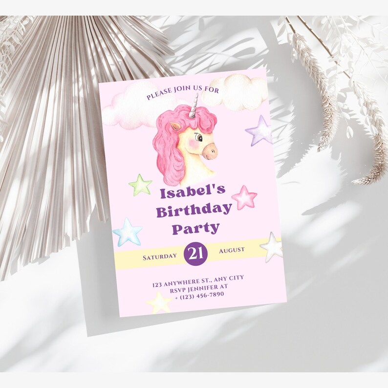 Unicorn Birthday Party Invite Kids Birthday Colorful - Etsy