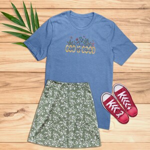 God Is Good Heather Tshirt, Flower Tshirt, Jesus Gifts, Christian T shirts, Botanical Shirt, Spiritual Shirt
