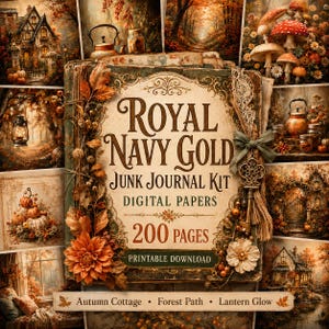 Royal Navy Gold Junk Journal Kit | Vintage Botanical Digital Papers | 200 Pages Ephemera (Digital Download)