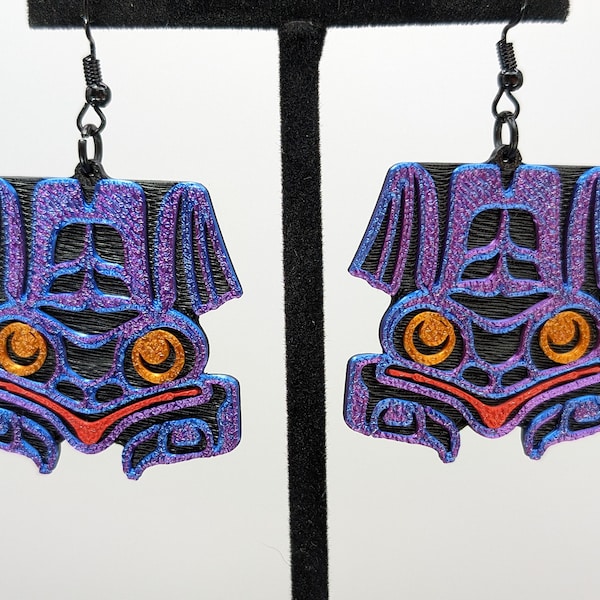 Frog Small Earrings, Purplish, Gold, Green, or White Alaska Native Earrings, Indigenous Earrings, Unique Earrings