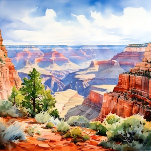 Grand Canyon Watercolor Art Print: Arizona National Park (Digital Download)