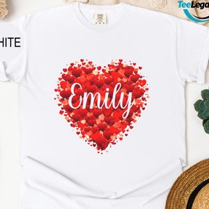 Comfort Colors Customized Name With a Heart Shirt, Personalized Couple Matching Shirt, Personalized Red Heart Valentine&#39;s Shirt