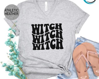 Witch V-Neck Shirt, Halloween V-Neck Shirt, Spooky V-Neck Shirt, Cute Halloween V-Neck, Halloween Party V-Neck, Matching Halloween V-Neck