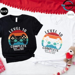 Customized Couples Shirts, Gift for Husband Wife Shirt, Personalized Level 10 Complete, Anniversary Shirt, Video Game Shirt, Valentines Day image 1
