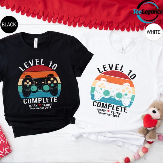 Customized Couples Shirts, Gift for Husband Wife Shirt, Personalized Level 10 Complete, Anniversary Shirt, Video Game Shirt, Valentines Day