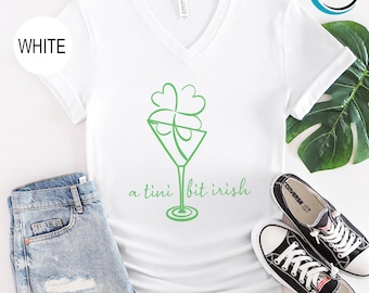 A Tini Bit Irish V-Neck Shirt, St Patrick's Shamrock V-Neck, Irish V-Neck, Lucky V-Neck, Shamrock V-Neck, Cute Green Shamrock V-Neck