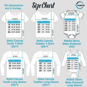 a baby bodysuit size chart with the names and measurements