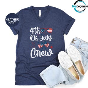 Family 4th Of July Crew V-Neck T-Shirt, Independence Day V-Neck Shirt, Fourth Of July Crew V-Neck Shirt, Patriotic USA Flag V-Neck Shirt