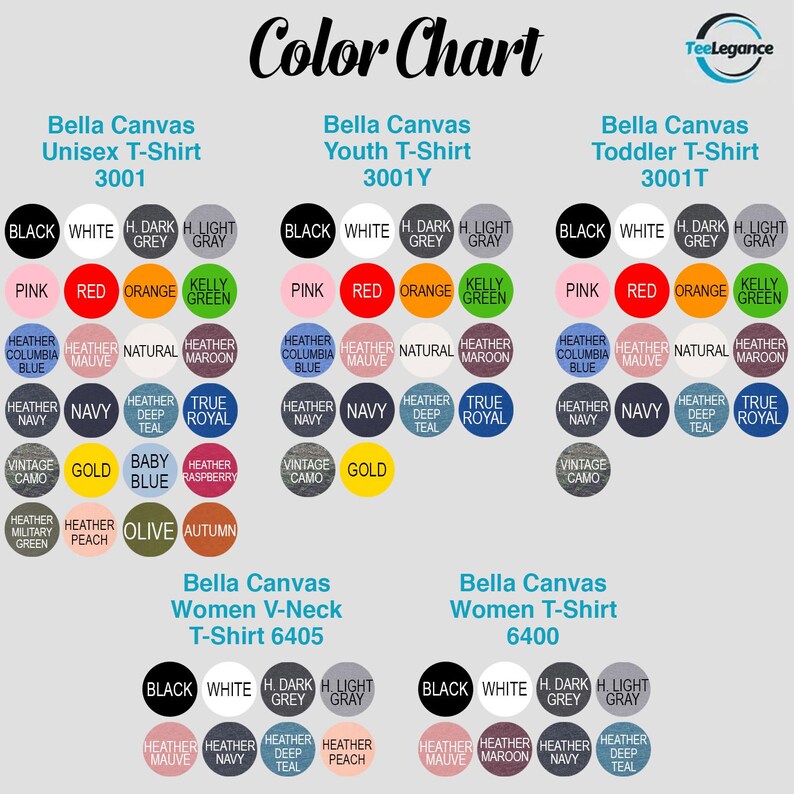 the color chart for a t - shirt with different colors