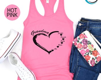 Customized Grandma Heart Women Tank Top, Grandkids Name Tank Top, Mothers Day Tank Top, Mama Tank Top, Grammy Life Tank Top