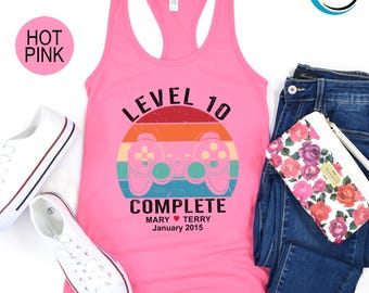 Wedding Anniversary Gift for Husband Wife Tank Top, Custom Wedding Tank Top, Personalization Level 10 Complete, Anniversary Tank Top