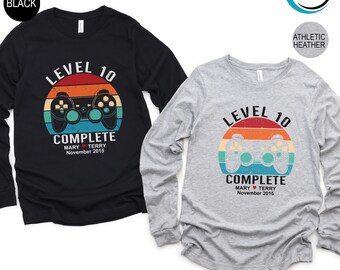 10th Wedding Anniversary Gift for Husband Wife Unisex Long Sleeve, Personalization Level 10 Complete, Anniversary Long Sleeve, Couples Gift