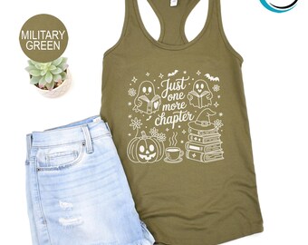 Just One More Chapter Tank Top, Ghost Books Halloween Tank Top, Book Lovers Tank Top, Librarian Tank Top, Cute Ghost Reading Tank Top
