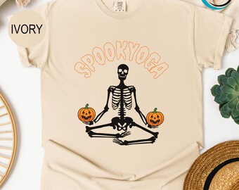 Comfort Colors Skeleton Yoga Shirt, Namaste Halloween Shirt, Yoga Shirt, Pumpkin Shirt, Meditation Shirt, Yoga Lover Shirt, Halloween Shirt