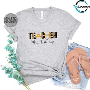 Personalized Teacher V-Neck, Elementary Teacher V-Neck, Teacher V-Neck with Name, Kindergarten Teaching V-Neck, Back to School V-Neck