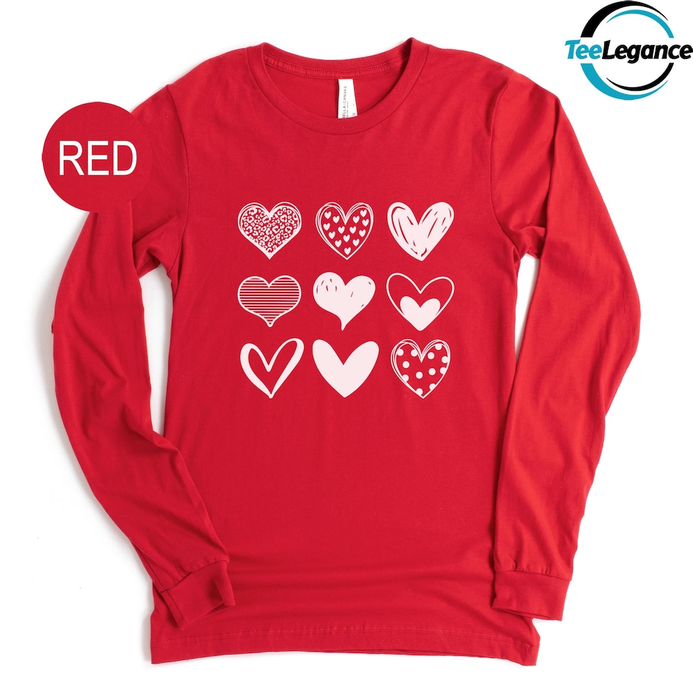 Heart Valentines Day Long Sleeve, Cute Valentine Day Long Sleeve, Cute Heart Unisex Long Sleeve, Funny Valentine Long Sleeve Designed By Shirttrendz