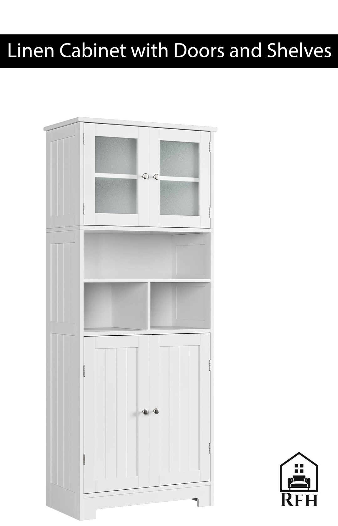 RFH 58'' Tall White Kitchen Hutch Linen With Etsy