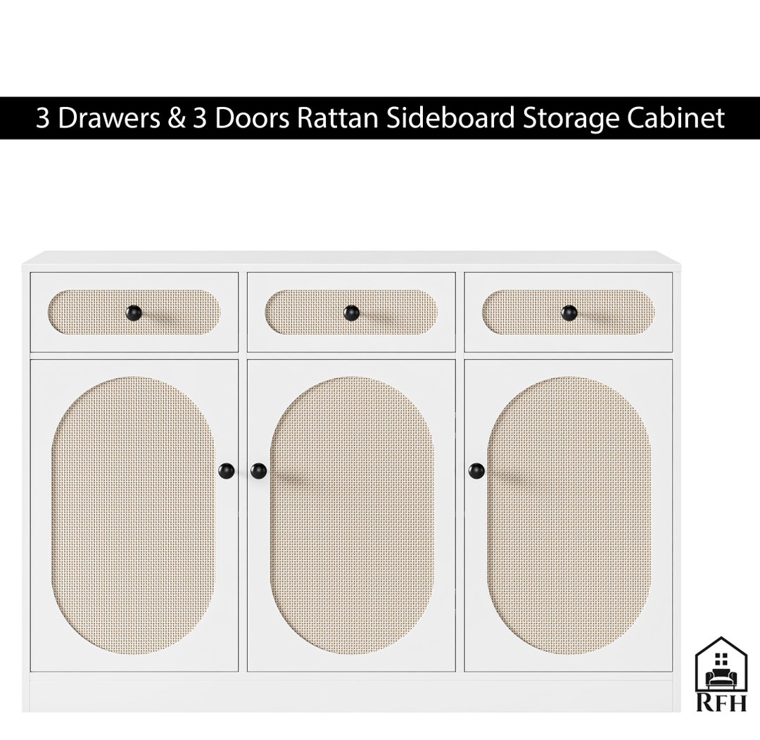 RFH Assembled Rattan Buffet Table With 3 Drawers & 3 Doors Etsy