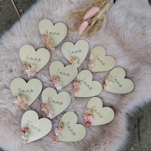 Naissance carte étape 12 mois coeur fleurs séchées - bébé photos