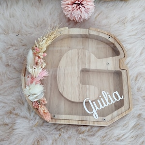 Hucha infantil de flores secas Guilia - Decoración habitación bebé - Letra G