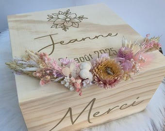 Urne mariage bois personnalisée fleurs séchées | Urne bohème champêtre | Boîte à enveloppes mariage baptême anniversaire déco naturelle