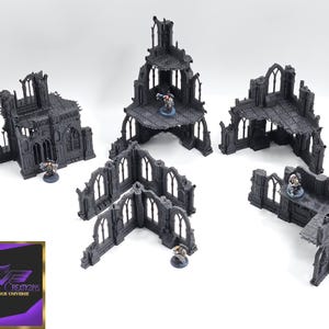 Grimdark Terrain Set – Warzone Wargaming Buildings & Ruins – 3D Printed Modular Scenery for Wargame Tabletop Games and Kill Team - Set 1