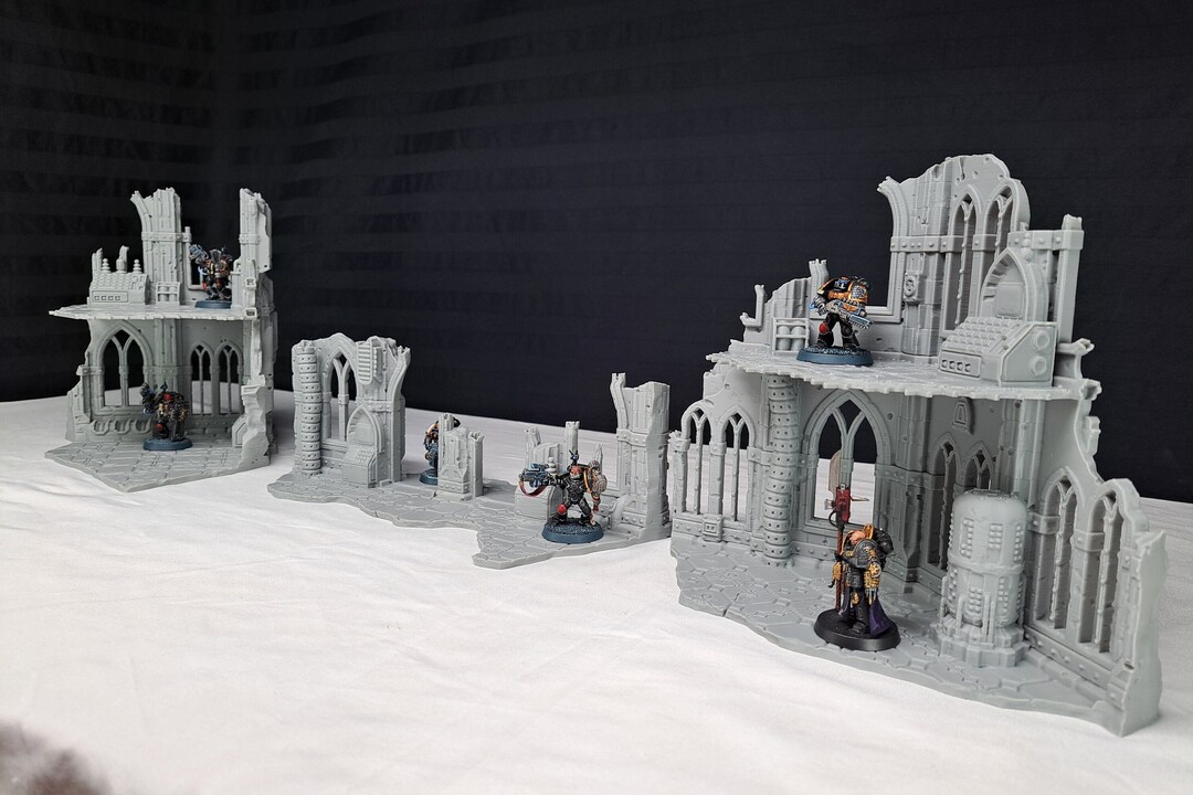 3D Vikings Gotische Ruïnes Serie - Set 2: Gespleten Ruïne met Twee Verdiepingen en Enkele Verdieping Secties, 28/32mm Schaal