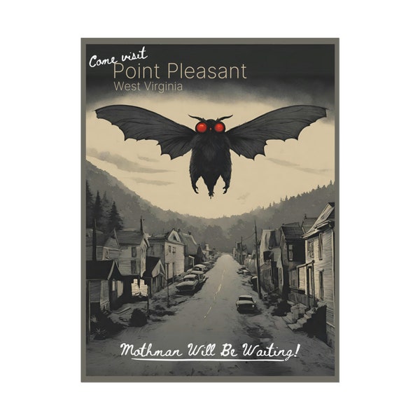 Mothman of Point Pleasant, Cryptid Poster, Cryptidcore, The Mothman Prophecies, Vintage Postcard Wall Art Gift, Mothman Art Print