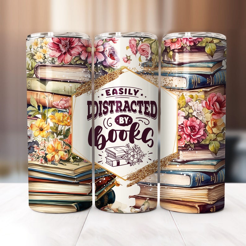 Easily Distracted by Books Tumbler Wrap 20oz Skinny Tumbler Sublimation ...