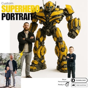 Custom Transformer Portrait Optimus Prime Birthday Gift For Boys Personalized Mecha Style Photo Superhero Portrait Bumblebee Boys Room Decor