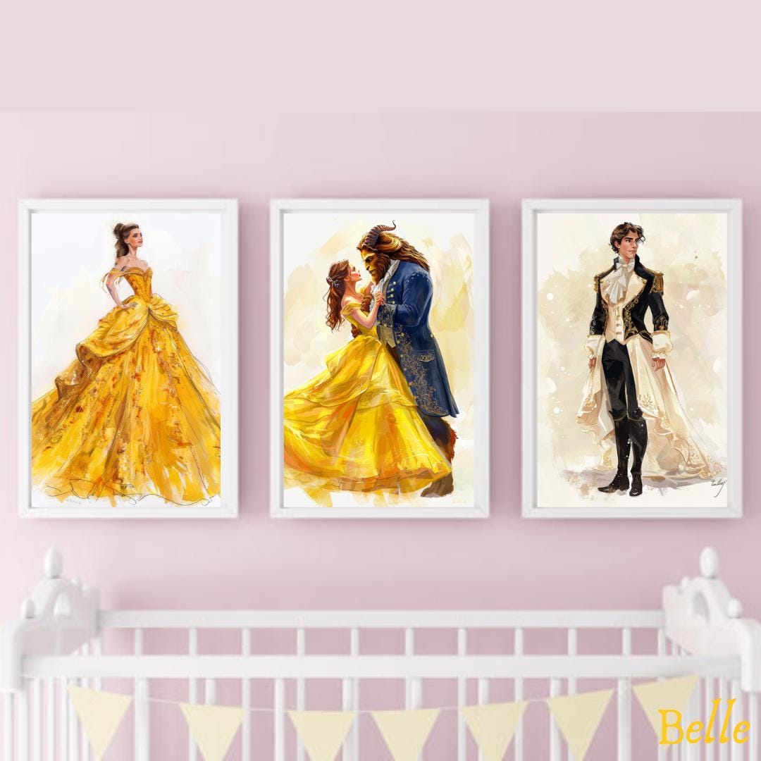 Girls Room Wall Art Disney Princess Poster Set Nursery Art Frozen Elsa ...