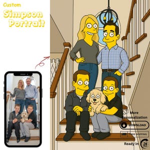 Custom Simpsons Family Portrait From Photo Personalized Funny Yellow Cartoon Birthday Gift Idea Friends Simpsons-Themed Artwork For Couples