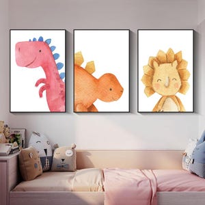 Dinosaur Wall Art For Kids Room Colorful Dino Art Printable Dinosaur Nursery Poster Cute Cartoon Dinosaur Themed Wall Decor Gift For Boys