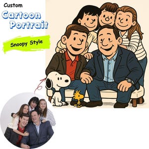 Kundenspezifisches amerikanisches Karikatur-Porträt Snoopy-Art personifizierter Simpson-Art-Druck RickMorty-Art-Foto-Pixar-Familiengeschenk-Lego-Art-Portrait