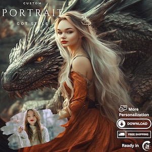 Custom Game Of Throne Portrait Gift Personalized Game Of Throne Style Photo For Birthday GOT Riding Dragons Portrait Christmas Holiday Gift