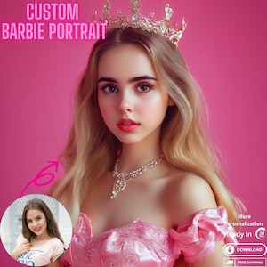 Custom Portrait Barbie Lover Birthday Present Pink Aesthetic Wall Decor Barbiecore Inspired Art Personalized Fashion Icon Portrait For Her