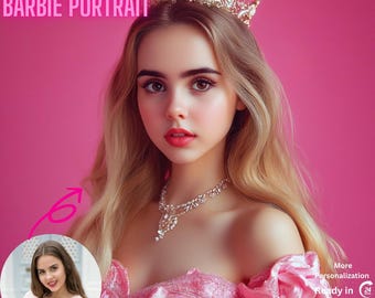 Custom Portrait Barbie Lover Birthday Present Pink Aesthetic Wall Decor Barbiecore Inspired Art Personalized Fashion Icon Portrait For Her