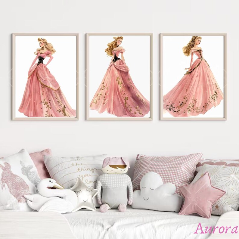 Girls Room Wall Art Disney Princess Poster Set Nursery Art Frozen Elsa ...