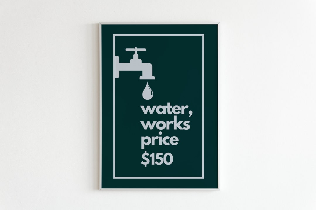 Water Works Price Monopoly Printable Waterworks Home Decor Etsy