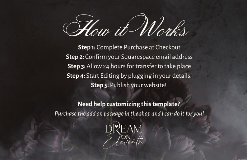 Gothic Wedding Website Template Squarespace, Flower Wedding Template, Black and White Wedding Template, Boho Wedding, Custom Wedding Website image 7