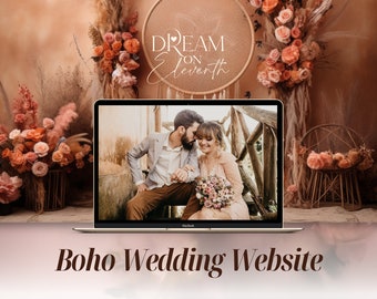 Squarespace Wedding Template, Boho Wedding Theme, Squarespace Wedding Website, Modern Wedding Website, Custom Wedding Websites, Beige Gold