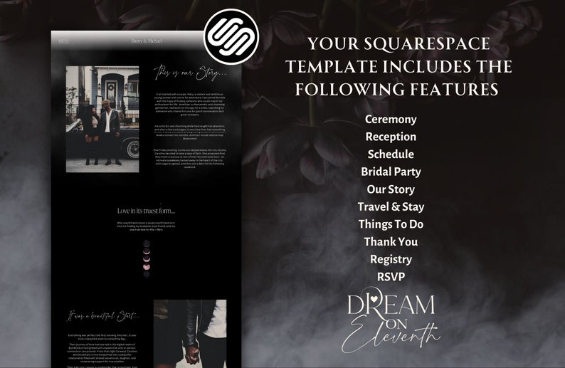 Gothic Wedding Website Template Squarespace, Flower Wedding Template, Black and White Wedding Template, Boho Wedding, Custom Wedding Website image 2