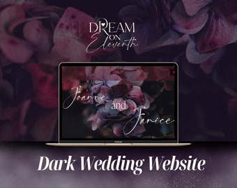 Modern Wedding Website Template Squarespace, Flower Wedding Template, Purple Black Wedding Template, Boho Wedding, Dark Wedding Invitation