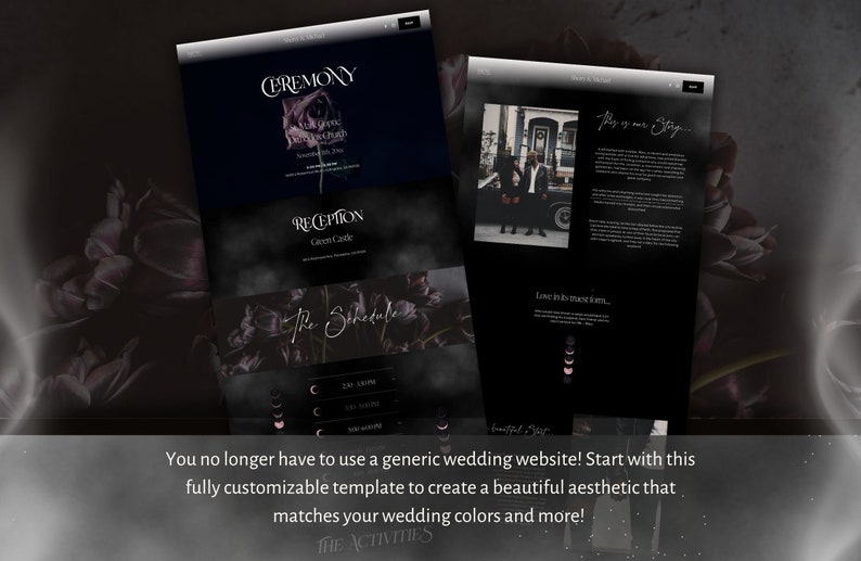 Gothic Wedding Website Template Squarespace, Flower Wedding Template, Black and White Wedding Template, Boho Wedding, Custom Wedding Website image 3